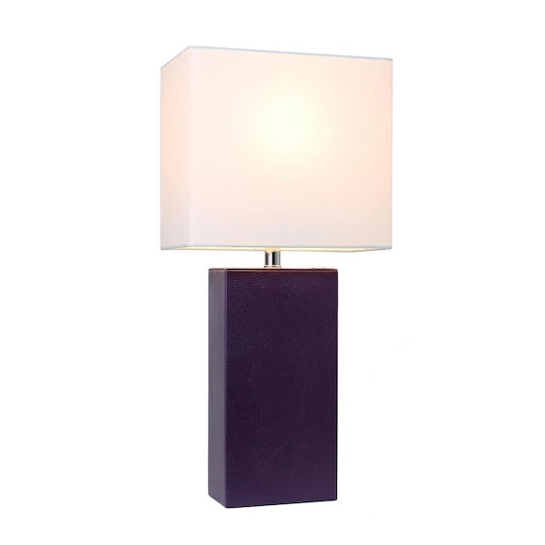 Modern Eggplant Leather Table Lamp, Aubergine Bedside Table Lamps