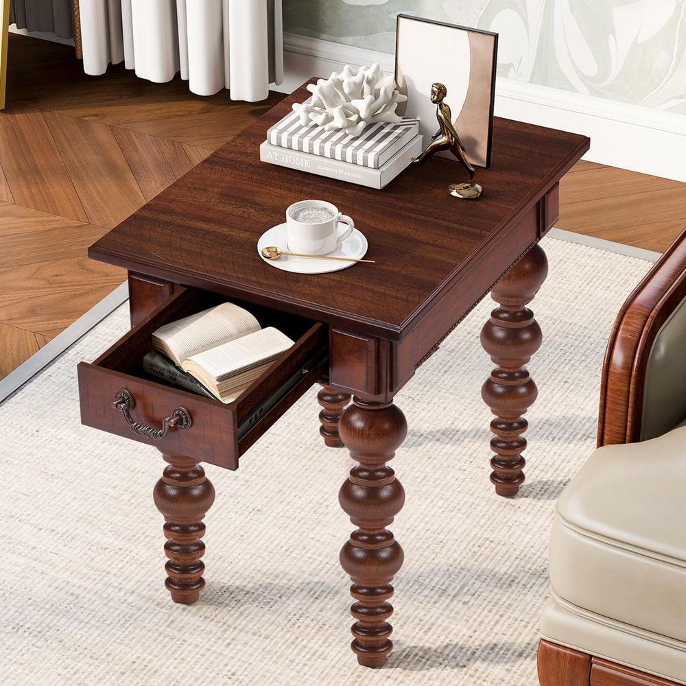 ヒ*ロ様 DIVANCO SIDE TABLE WALNUT 18 in. Walnut Rectangle Solid Wood End Table with Drawer Easy