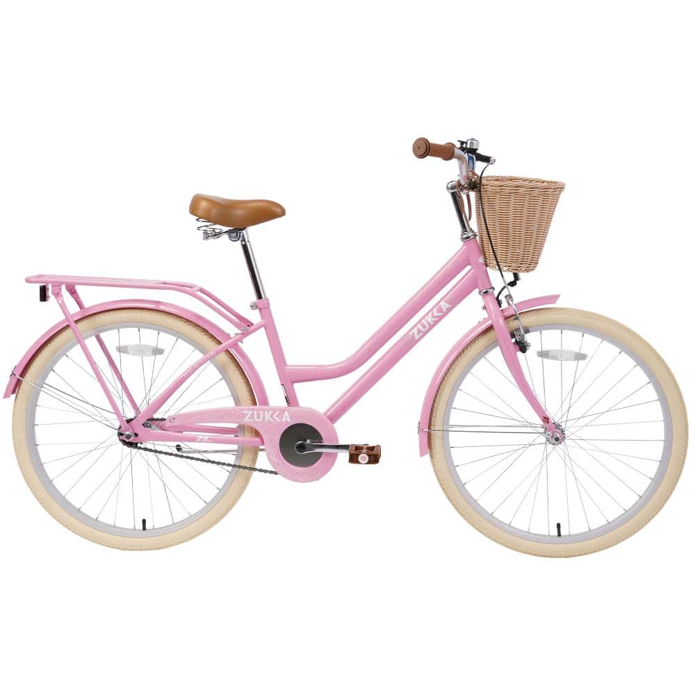 24 Inch Light Pink Steel Frame Girls Bike Equipped with Basket Rear Rack and Fenders for Outdoor price history on PriceWatchPro