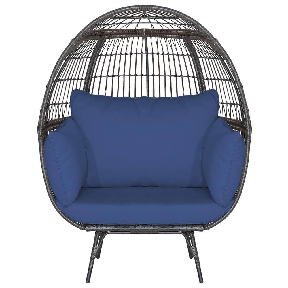 Gymax Patio Rattan Wicker Lounge Chair Oversized Outdoor Metal Frame Egg Chair w 4 Cushions GYM12006 The Home Depot