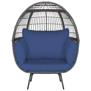 Patio Rattan Wicker Lounge Chair Oversized Outdoor Metal Frame Egg Chair w/4 Cushions