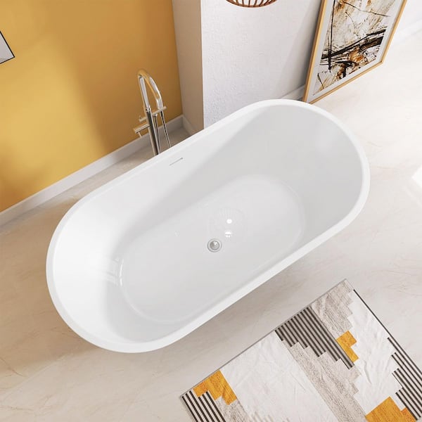 59 in. x 29.5 in. Free Standing Soaking Tub Flatbottom Acrylic Freestanding Bathtub with Chrome Drain in Matte Grey