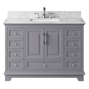 McAuley 47.32 in. W x 21.65 in. D x 33.86 in. H Bath Vanity in Taupe Grey w/ Marble Vanity Top in White w/ White Basin