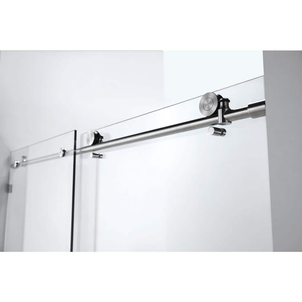 60 in. x 76 in. Frameless Clear Glass Sliding Shower Door with Brushed Nickel Finish