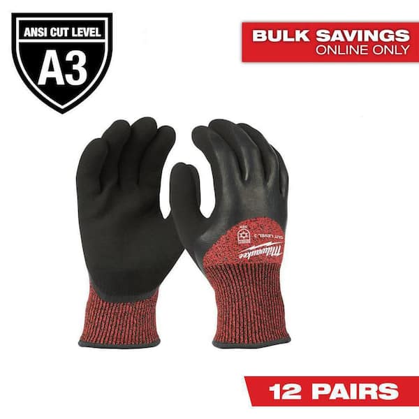 Milwaukee Large Red Latex Level 3 Cut Resistant Insulated Winter Dipped Work Gloves (12-Pack)