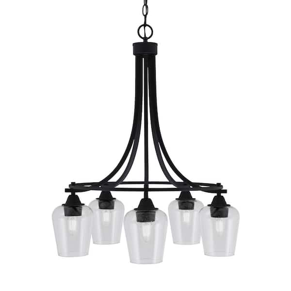 Unbranded Madison 5-Light Matte Black Round Chandelier with 5 in. Clear Bubble Glass Shades, No bulbs included