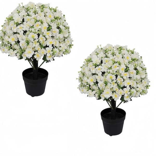 24 in. White Artificial Rose - Lifelike Faux Floral Plants - Suitable for Indoor and Outdoor Decoration - 2-Pot Set