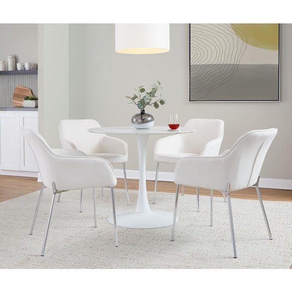 Lumisource Daniella Cream Fabric and Chrome Steel Arm Chair (Set of 2)