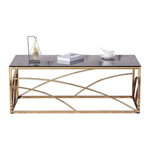 Modern 46.8 in. Gold Large Rectangle Tempered Glass in Blue Gray Coffee Table