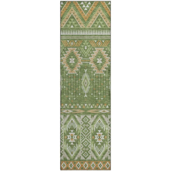 Mayfield Premium Machine Washable Abstract AMF1851 Green 2 ft. 3 in. x 7 ft. 6 in. Runner Rug