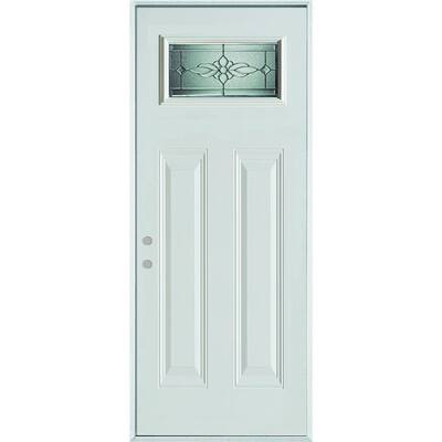 36 in. x 80 in. Victoria Zinc Rectangular Lite 2-Panel Prefinished White Right-Hand Inswing Steel Prehung Front Door