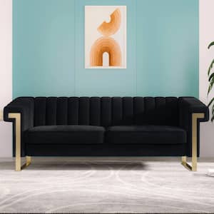 Reflect Style 84 in. Square Arm 3-Seater Sofa in Black