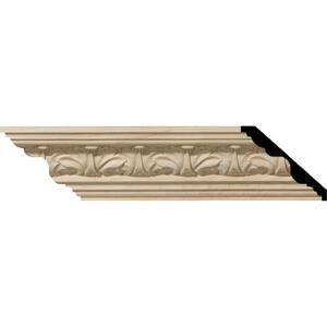 SAMPLE - 2-3/8 in. x 12 in. x 2-1/8 in. Wood Acanthus Leaf Carved Wood Crown Moulding Cherry