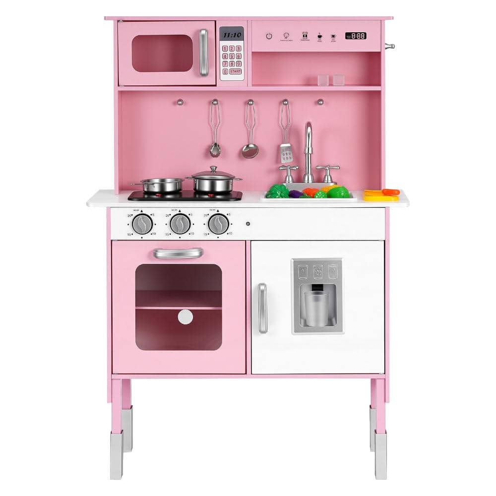 Pink Wooden Kids Kitchen Playset with Real Lights & Sounds, Food & Cookware, Pretend Play Toy Set price history on PriceWatchPro