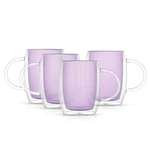 Aroma 13.5 oz Borosilicate Glass Violet Colored Double Wall Coffee Tea Mugs Set (Set of 4)