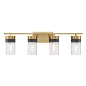 Brickell 30 in. 4-Light Warm Brass/Black Vanity Light with Crackled Glass Shades