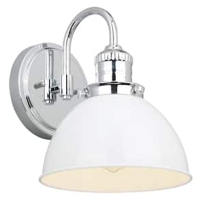 Savannah 8 in. 1-Light Polished Chrome Wall Mount Sconce Light Fixture with Satin White Shade