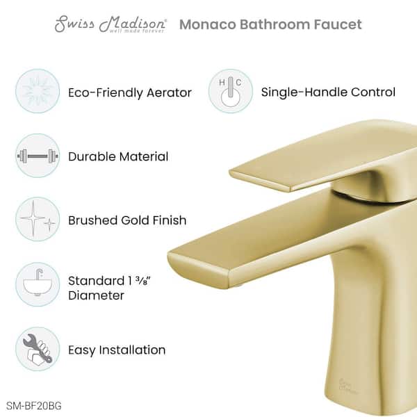 Monaco Single-Handle Single-Hole Bathroom Faucet in Brushed Gold