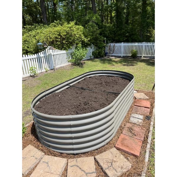 Unbranded 6x3x2 ft. Grey Oval Metal Raised Garden Bed, Sleek and Reliable