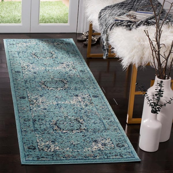 Evoke 2 ft. x 11 ft. Light Blue Border Runner Rug