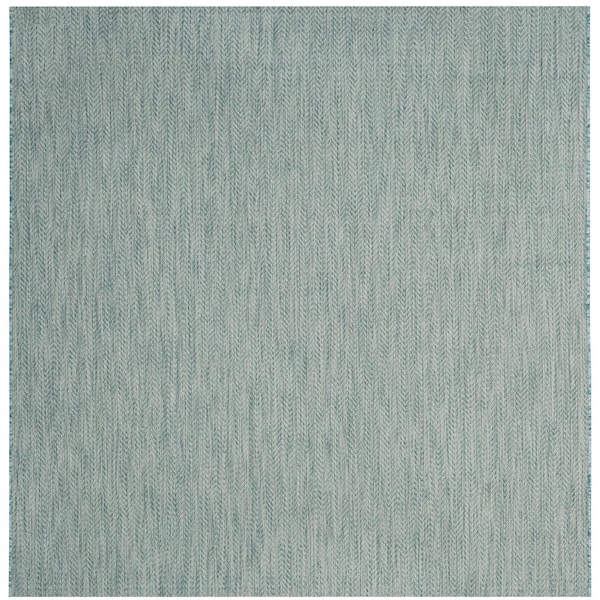 Courtyard Aqua/Gray 10 ft. x 10 ft. Solid Color Chevron Indoor/Outdoor Square Area Rug