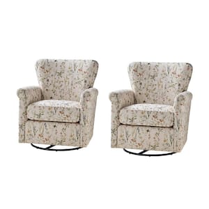 Georg Spring Floral Fabric Shakeable Swivel Chair with Roll Armrest (Set of 2)