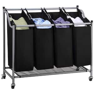 37.6 in. W x 15.2 in. D x 32.7 in. H Fabric Laundry Basket Hamper with Wheels Black
