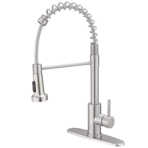 BWE Single Handle Pull-Down Sprayer High Arc Pull Down Sprayer Kitchen Faucet With Deck Plate in Brushed Nickel