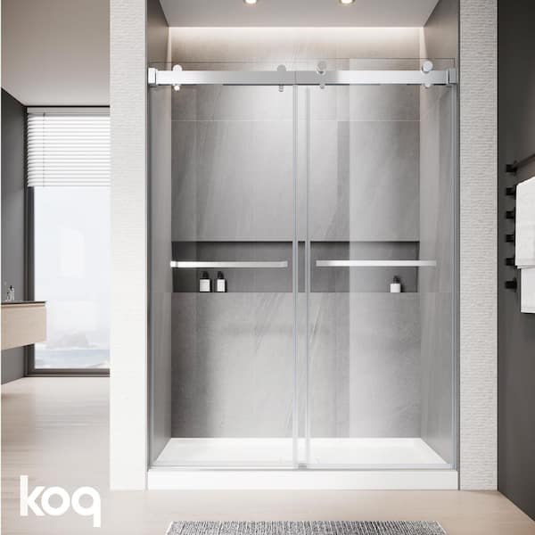 60 in. W x 72 in. H Soft Closing Double Sliding Frameless Shower Door in Chrome Finish with 3/8" Clear Tempered Glass