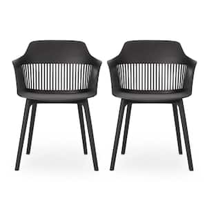 Dahlia Black Faux Rattan Outdoor Dining Chair (2-Pack)
