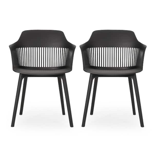 Noble House Dahlia Black Plastic, Black Plastic Outdoor Dining Chairs