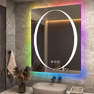 28 in. W x 36 in. H Rectangular Frameless RGB Backlit&LED Frontlit Anti-Fog Tempered Glass Wall Bathroom Vanity Mirror
