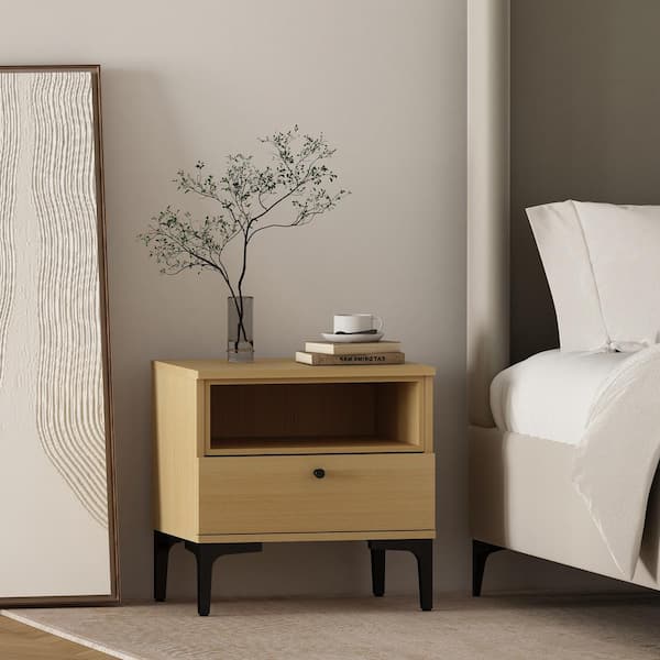 Manhattan Comfort Amara Modern Natural Oak 1-Drawer 19.7 in. W Nightstand