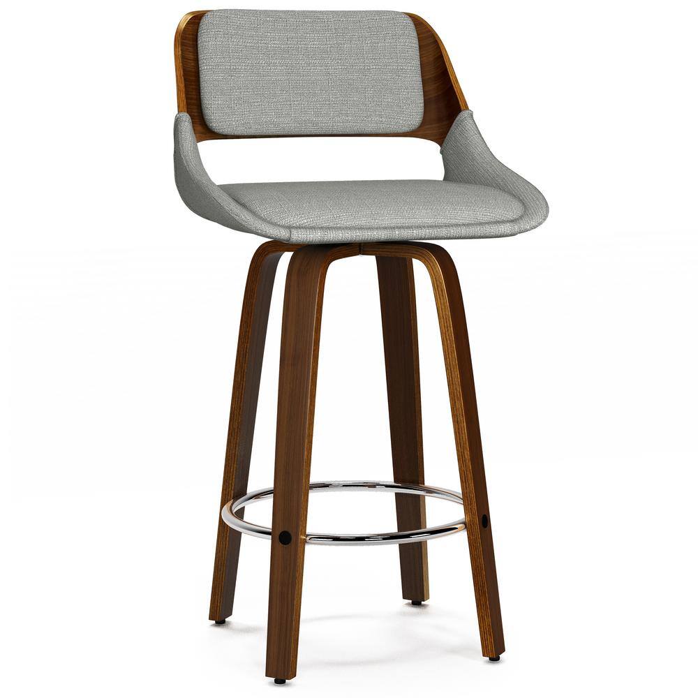 Carly Gray Upholstered Swivel Counter Stool with Walnut Back