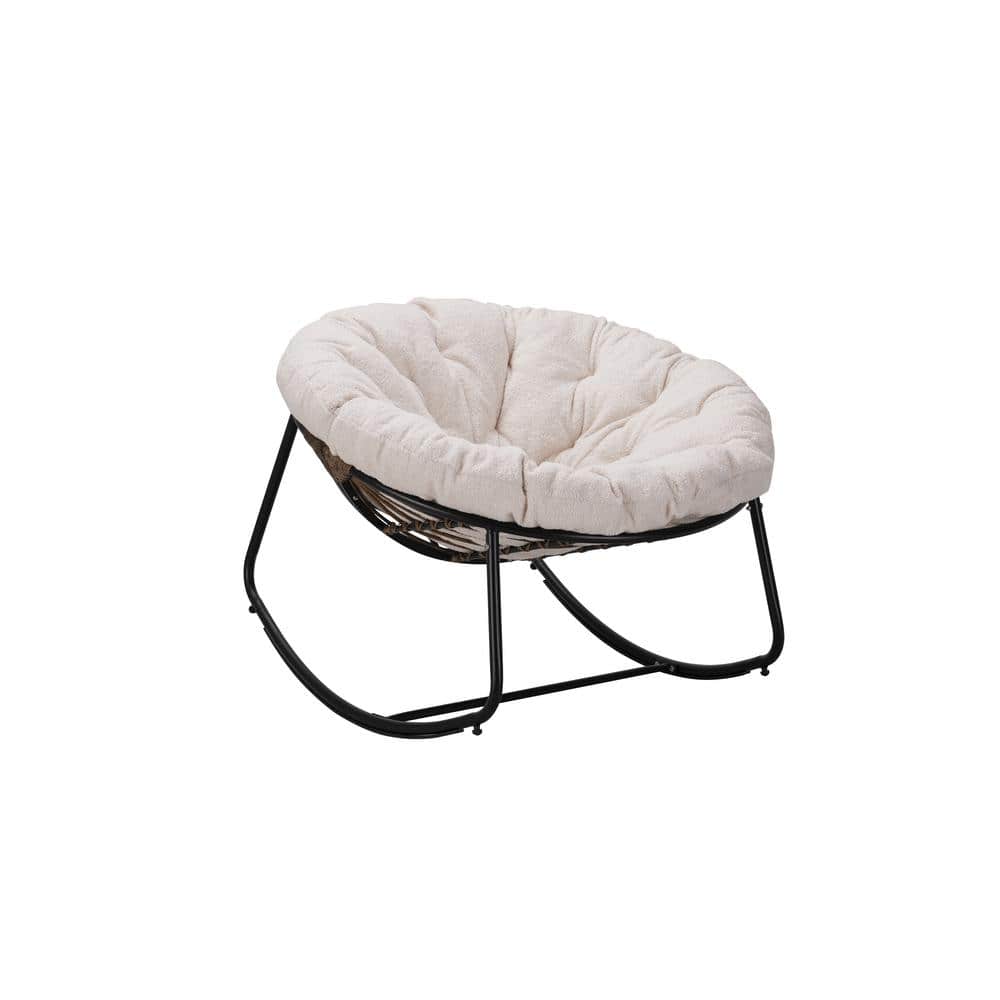 1-Piece Metal Dark Gray Round Rattan Rope Club Outdoor Rocking Chair with T