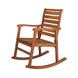 Carey Modern Slat-Back 300 lbs. Support Acacia Wood Patio Outdoor Rocking Chair in Teak