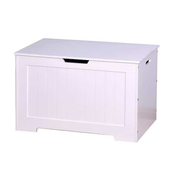 aisword White Lift Top Entryway Storage Chest/Bench with 2 Safety Hinge, Wooden Toy Box