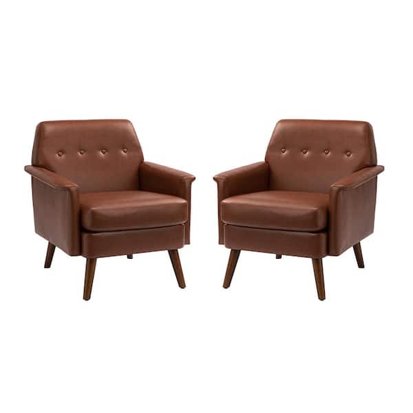 JAYDEN CREATION Mutina Brown armchair with Solid wood Legs set of 2