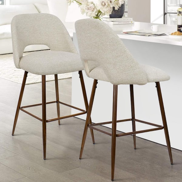 19 in. W x 36 in. H Oatmeal Fabric Upholstered 26 in. Metal Frame High Back Counter Stool (Set of 2)