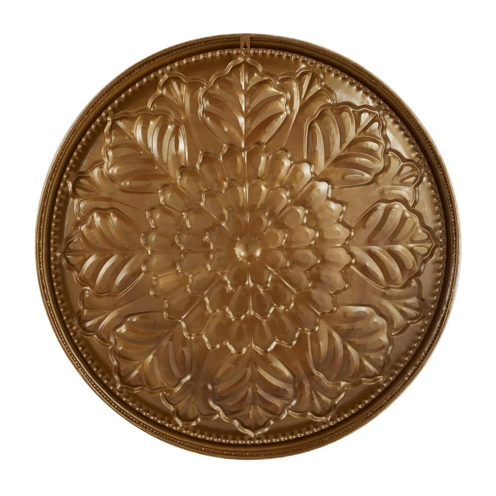 Gold Floral Embossed Iron Circular Wall Sculpture