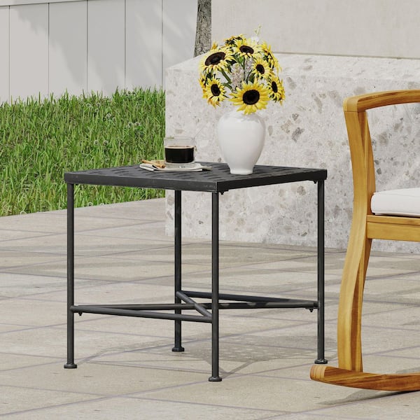 Black Square Metal 18.25 in. H Outdoor Side Table with Stable