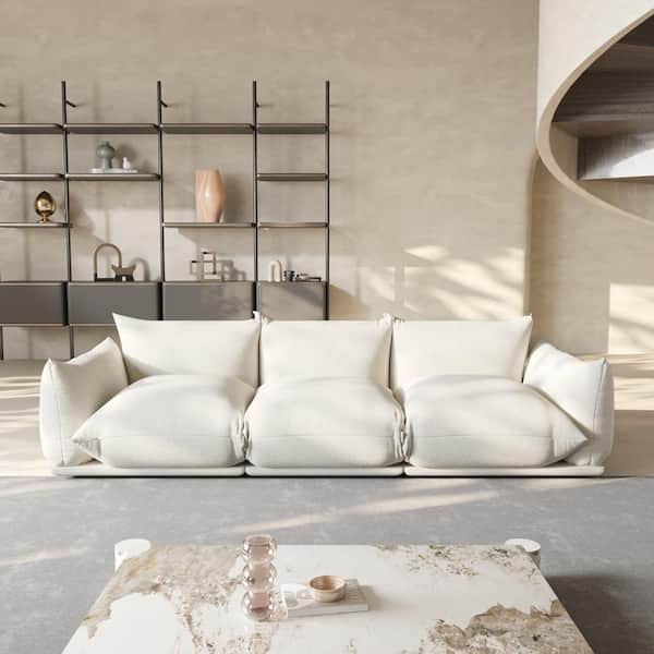 Marenco 104 in. Flared Arm Comfy Chenille Lawson Modular 3-Seat Sofa Modern Reversible Couch with Thick Cushion in Beige