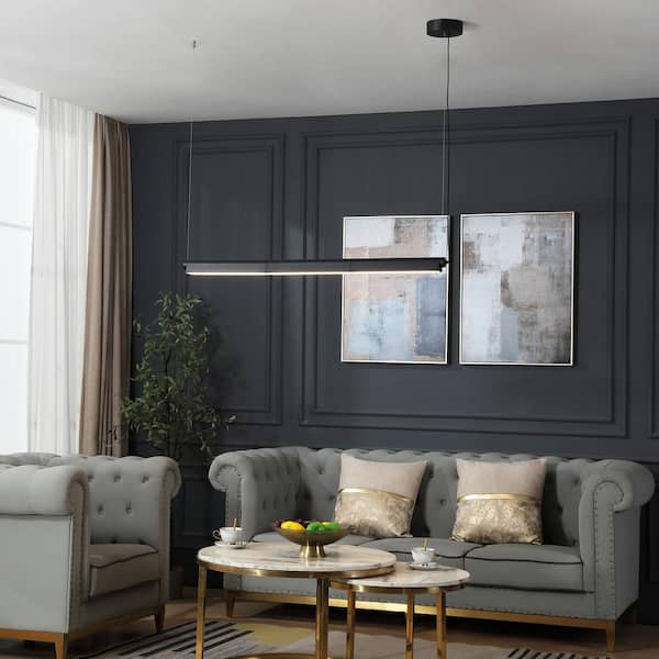 Ma'or Integrated LED Matte Black Linear Hanging Pendant Rotatable Ceiling Light, 3000K, 1578 Lumens