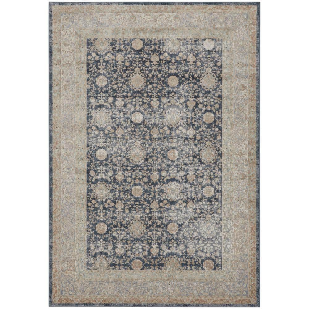Ivory Floral Elegance 5' x 7' Synthetic Easy-Care Rug