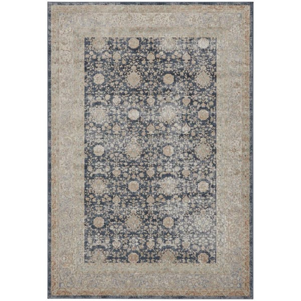 Kathy Ireland Home Malta Navy 5 ft. x 8 ft. Bordered Traditional Area Rug