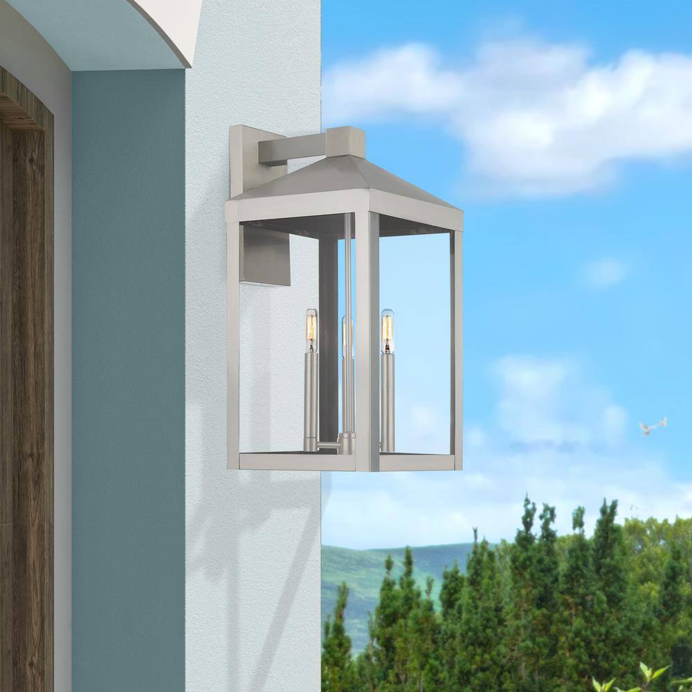 Bartek Brushed Nickel 3-Light Dimmable Lantern Sconce with Clear Glass