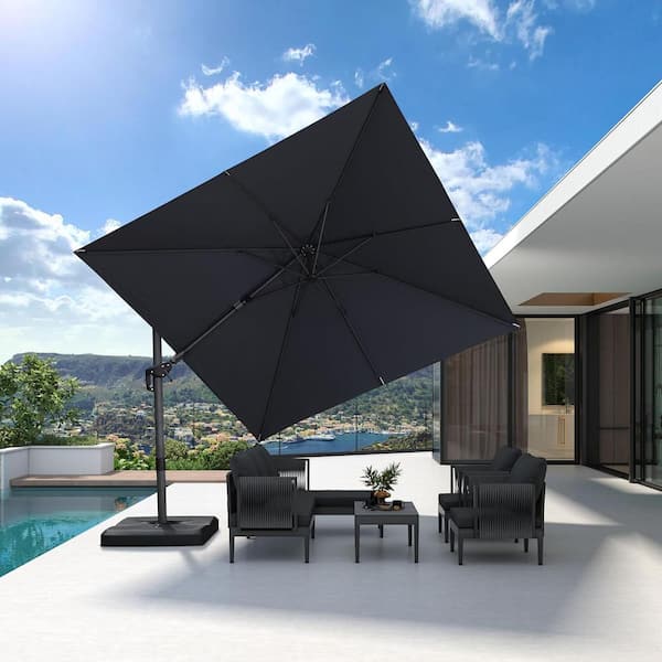 PURPLE LEAF 10 ft. Square Cantilever Umbrella Swivel Aluminum Offset 360° Rotation Umbrella in Gray