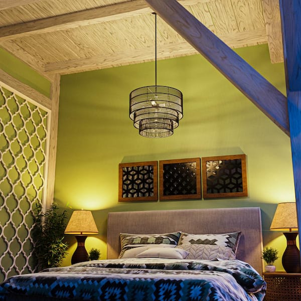 Hampton Bay Sessions 5-Light Black Tiered Pendant Rattan Hampton Bay Sessions 5-Light Black Tiered Pendant Rattan