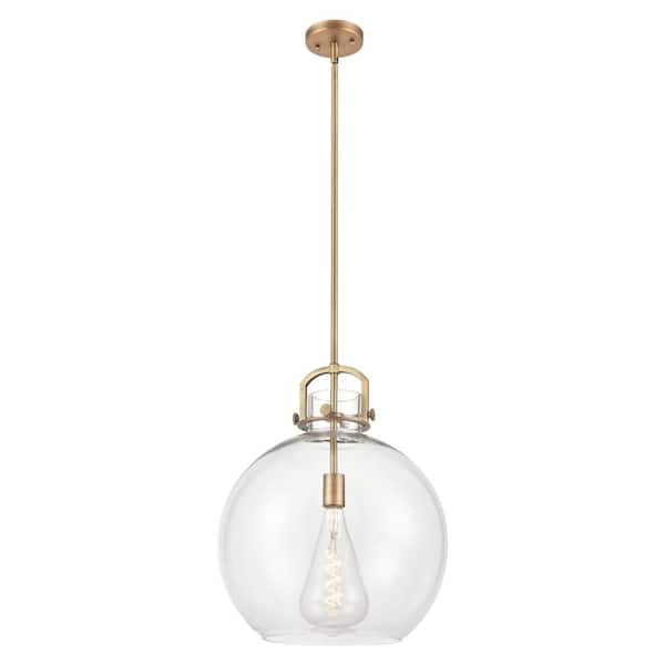 Newton Sphere 100-Watt 1-Light Brushed Brass Shaded Mini Pendant Light with Clear Glass Shade