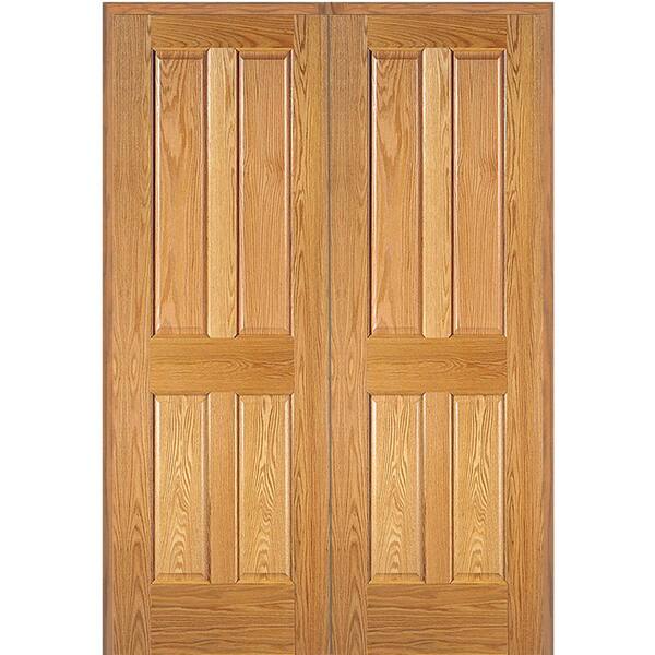 MMI Door 72 in. x 80 in. 4-Panel Unfinished Red Oak Wood Both Active Solid Core Double Prehung Interior Door